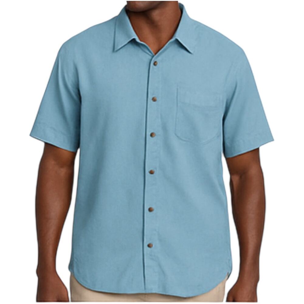 Jamaica Jaxx Button Down Shirt Short Sleeve Chest Pocket 100% Silk Blue Large